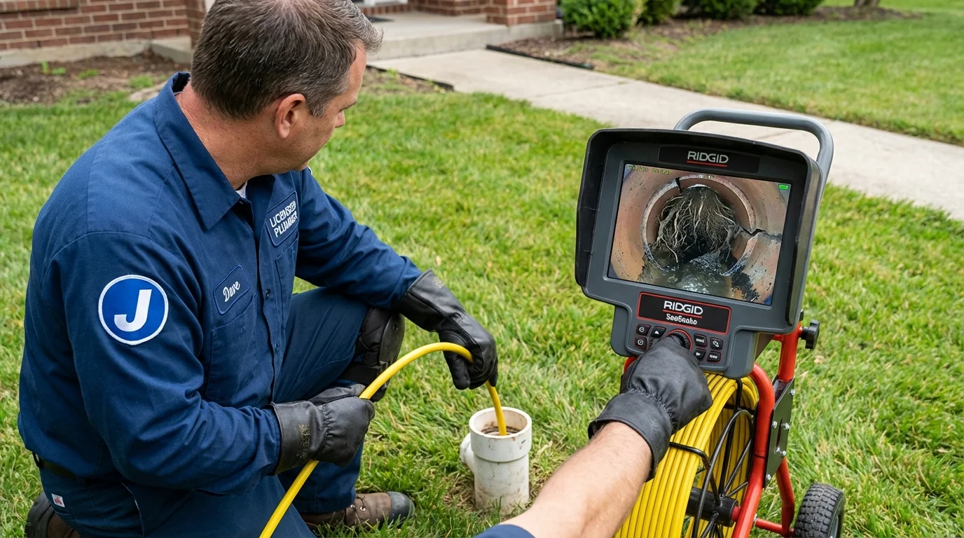 Sewer camera inspection being performed by Johns Plumbing LLC in Bourbon