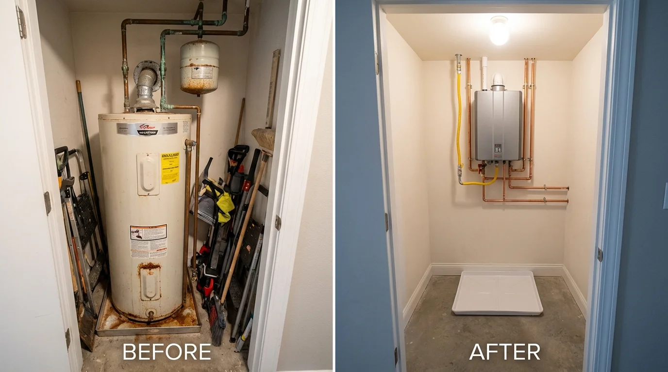 Tank water heater versus wall-mounted tankless unit comparison for Bourbon, IN homeowners
